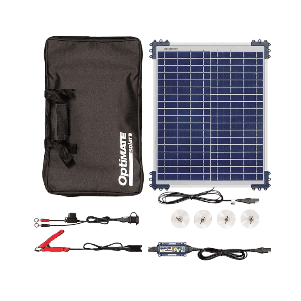 OptiMATE Solar DUO 20W 6-step 12V / 12.8V 1.67A sealed solar battery saving charger & maintainer Travel Kit
